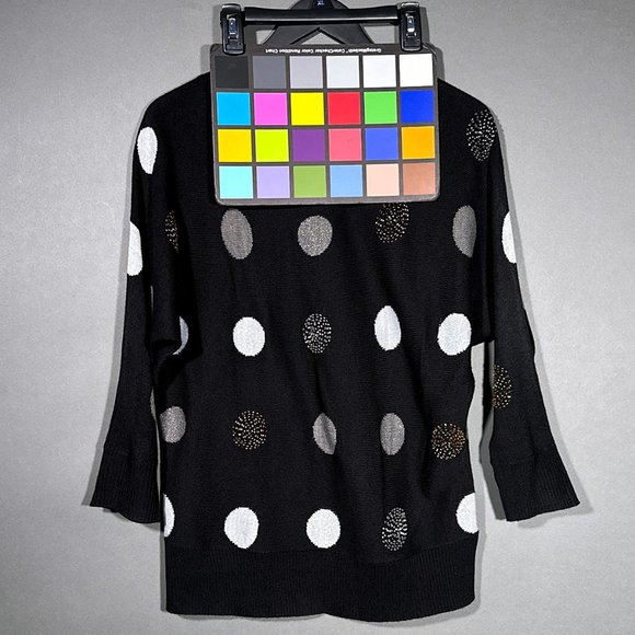 Charter Club Black Lightweight Sweater Silver/Gold Circles With Beads Size L - Picture 11 of 12